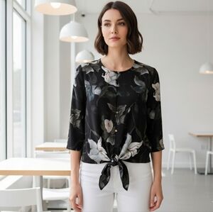 Club Monaco Black and White Lily Floral Blouse